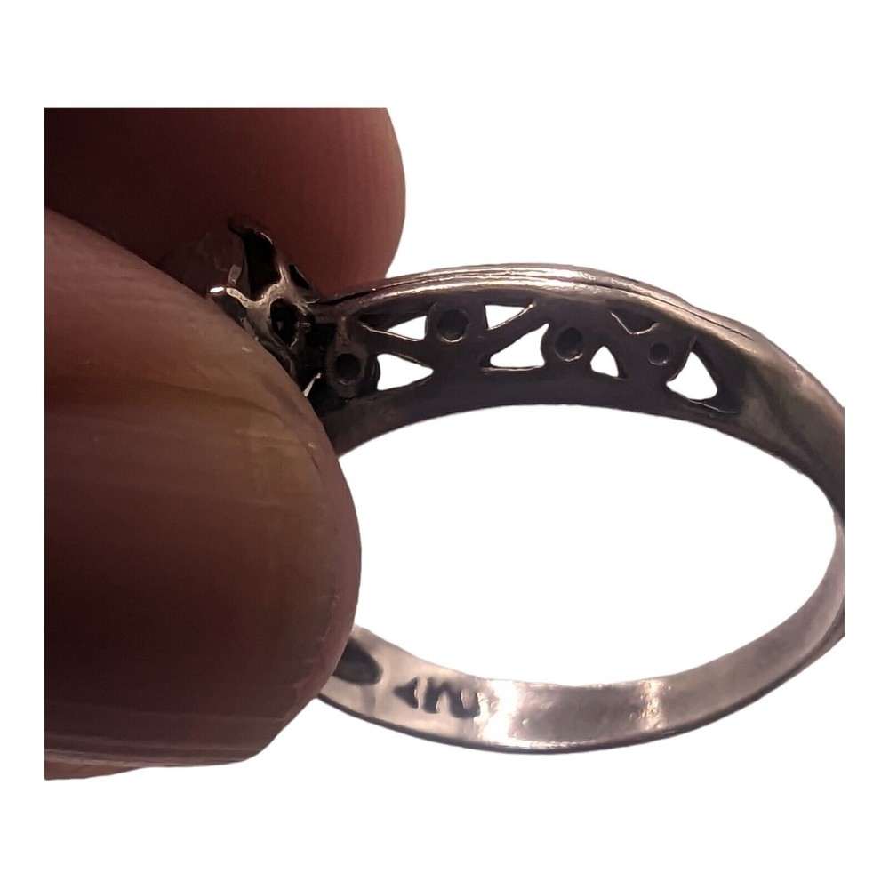 Art Deco Style Sterling Silver  Cubic Zirconia Solitaire Filigree Ring Size 6.75 - Picture 11 of 11